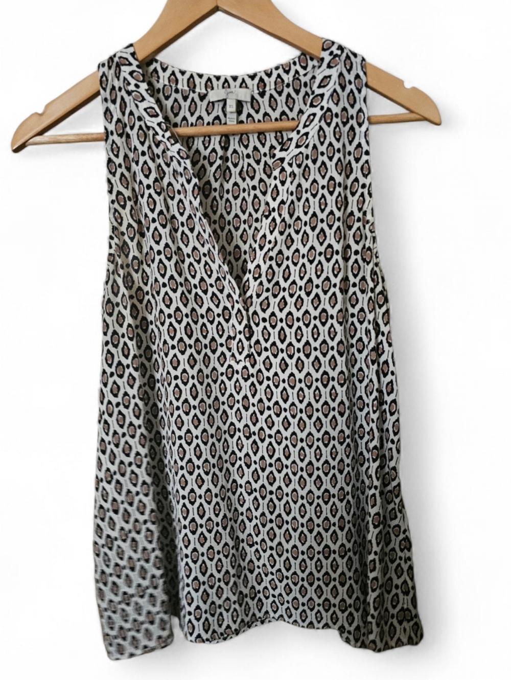 JOIE X ANTHROPOLOGIE 100% Silk Abstract Aruna Split Neck Sleeveless Top - XS